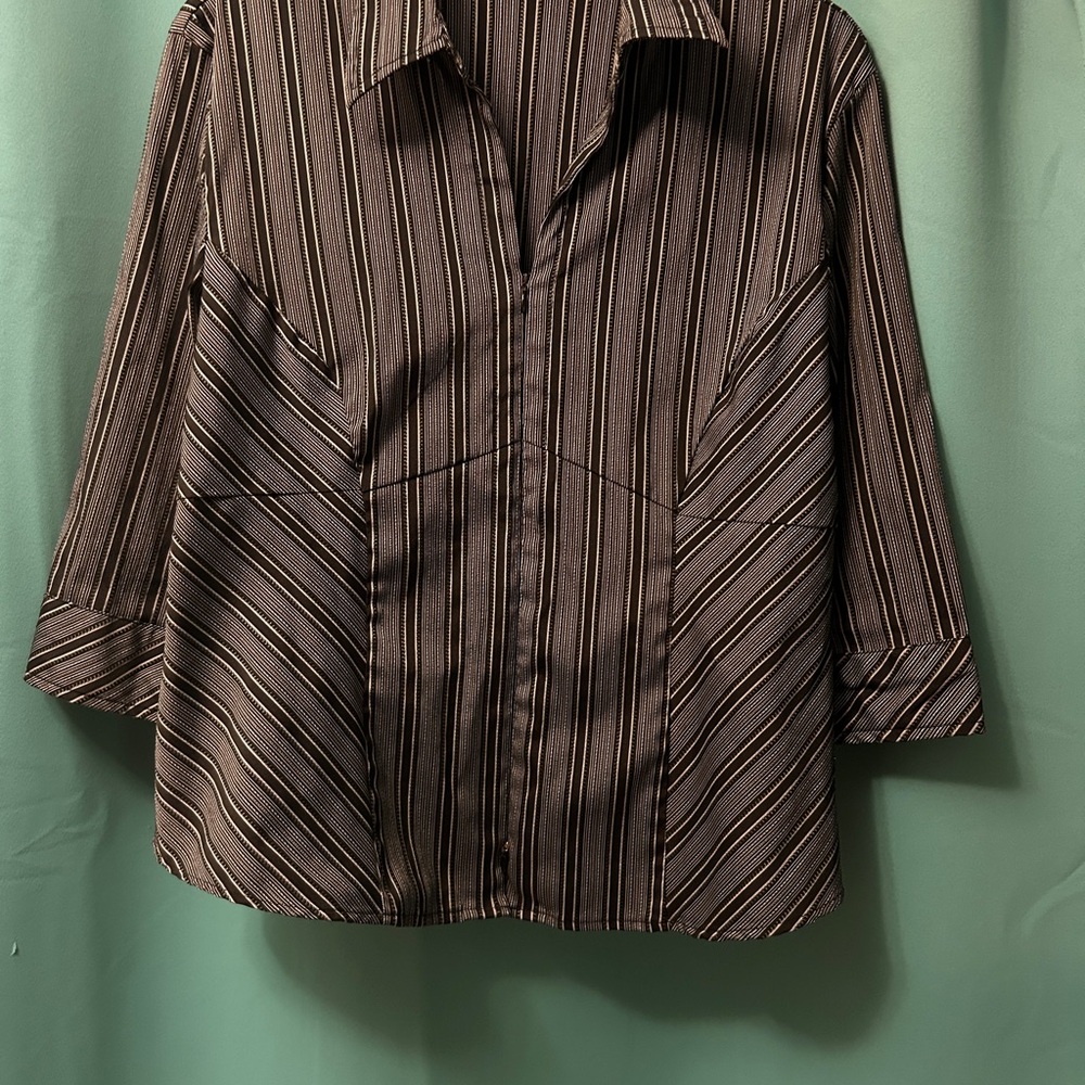 DC Women's Brown Striped Button Down Shirt